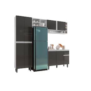 Balcão Para Cozinha E Armário Aéreo Vanessa Com 5 Peças Branco-cinza
