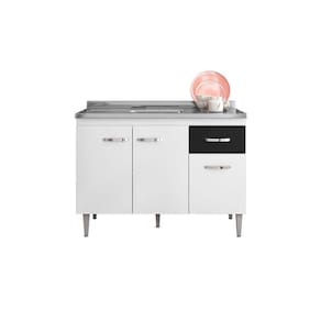 Balcão Armário Para Cozinha Com Tampo 120 Cm Gabriela Branco-preto Flex