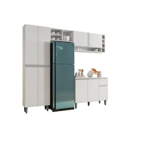 Balcão Para Cozinha E Armário Aéreo Vanessa Com 5 Peças Branco