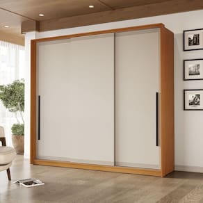 Guarda-Roupa 3 Portas de Correr 4 Gavetas Valência Freijo/Creme