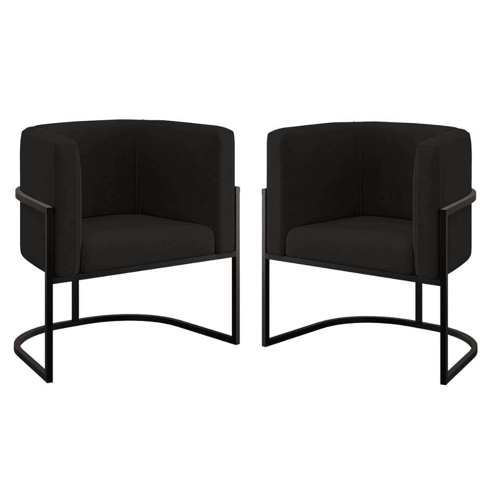 Kit 2 Poltronas Decorativas Lua em Suede com Base Metal Black