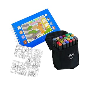 Canetinhas 24 Cores Livro Colorir Ursinho Fofo 100 Paginas Capa Dura Estojo Desenho Pintura
