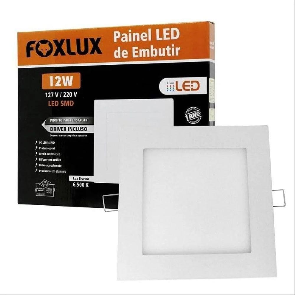Painel Led 17x17 Quadrado Branco Embutir 12w 6500k Foxlux
