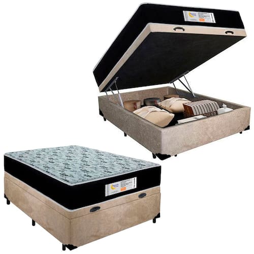 imagem-Cama Box Baú Casal Suede + Colchão Molas Ensacadas SerenePrime Sonnolux 138x188x69 - Bege