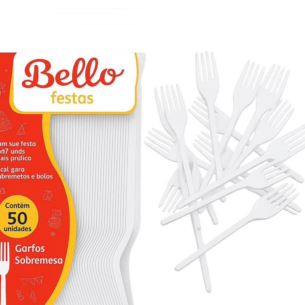 Garfo Descartável Branco Para Sobremesa Bello Festas 500Un