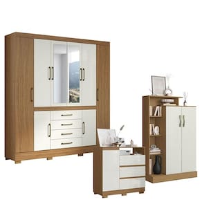 Guarda Roupa Casal Nápole 2045149 com Armário Multiuso Florença 2000199 e Cômoda Sapateira 2014143 Atacama Off White - Aramóveis