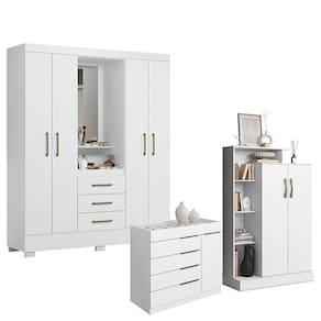 Guarda Roupa Solteiro Paris 2045150 com Armário Multiuso Florença 2000199 e Cômoda Sapateira Sevilha 2004147 Branco - Aramóveis