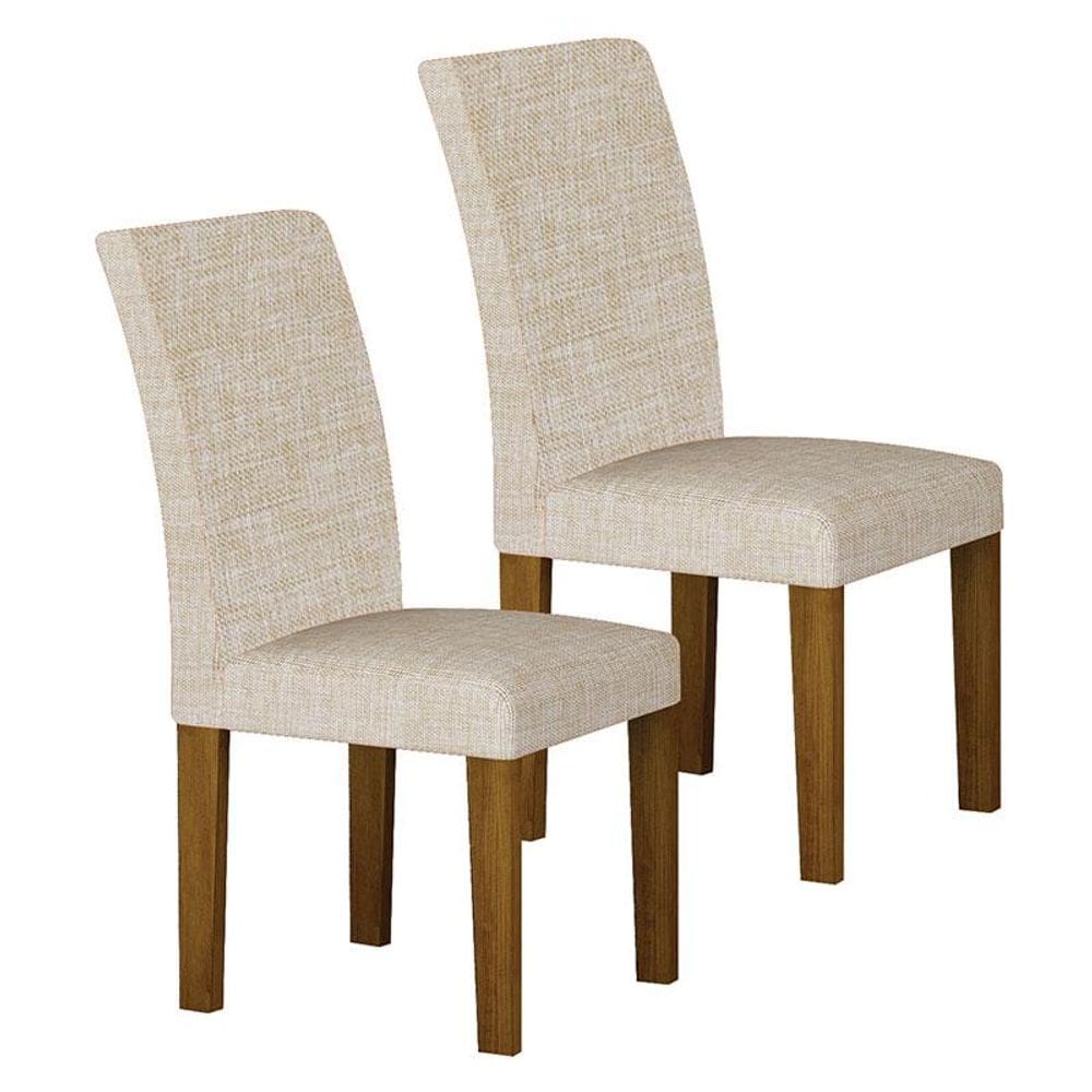 Cadeira para Mesa de Jantar Napoli MDF Kit 2 Peças Freijó Linho Palha - Leifer Móveis