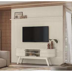 Composição New Laguna Painel Frisado com Bancada Retô P/ TV até 75`` - Calacata/Off White Madetec
