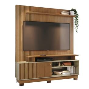 Home Theater Ares com Pés Porta em MDF Frisado Para TV`s até 65 Polegadas - Cumaru/Opala Madetec