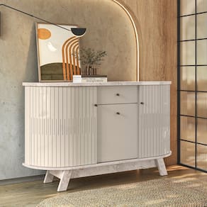 Buffet Aparador Monza 3 Portas 1 Gaveta Pés Retrô - Calacata/Off White Madetec