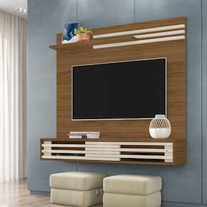 Painel com Bancada Suspensa Frizz Sublime 136m 2 Portas e Prateleira - Naturale/Off White Madetec