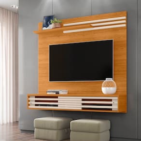 Painel com Bancada Suspensa Frizz Sublime 136m 2 Portas e Prateleira - Cinamomo/Off White Madetec