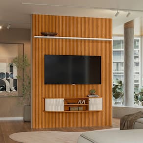Home Suspenso New Monte Carlo Painel em MDF Frisado - Cinamomo/Off White Madetec