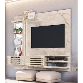 Bancada Suspensa com Painel Frizz Supreme C/ Iluminária de Led - Calacata/Off White Madetec
