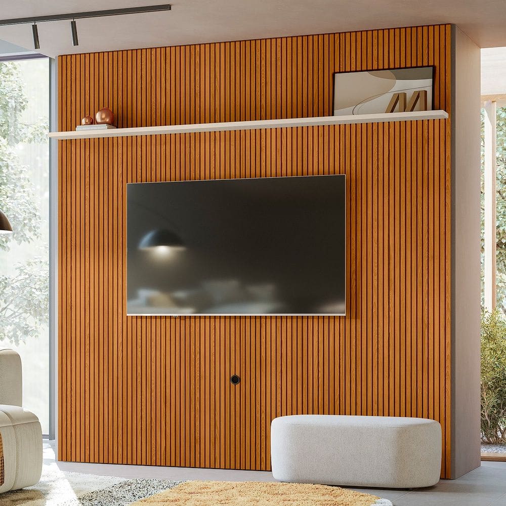 Painel Piso-Teto New Guaporé 238x244,5m Para TV até 75 Polegadas - Cinamomo/Off White Madetec