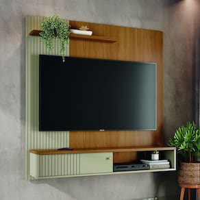 Painel com Bancada Suspensa Aurora 160,5m c/ 1 Porta Deslizante - Cumaru/Opala Madetec