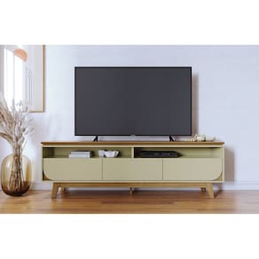 Bancada Selene 2m Para TV até 75`` com 3 Gavetas e Pés Retrô - Cumaru/Opala Madetec