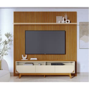 Composição Luna Painel Frisado com Bancada 3 Gaveta P/ TV`s Até 75`` - Cinamomo/Off White Madetec