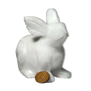 Escultura Coelho Esculpido Dolomita Branca 570g 12cm Tipo B