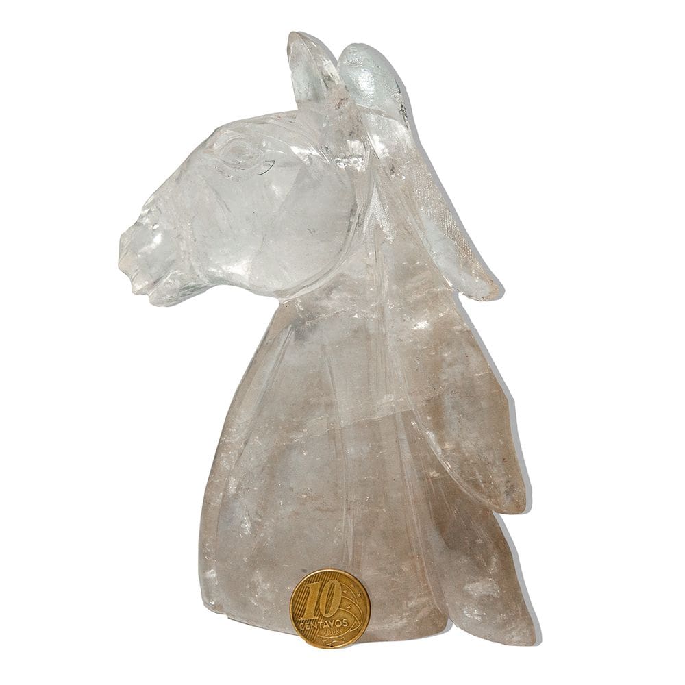 Escultura Busto Cavalo Esculpido Quartzo Cristal 790g 15cm