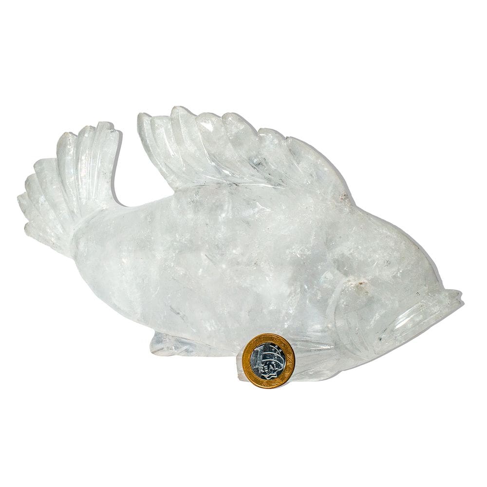 Escultura Peixe Esculpido Quartzo Cristal 1,6Kg 26cm