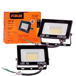 Kit 2 Refletor Led 30w 3000k Preto Bivolt Foxlux