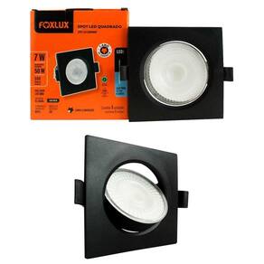 Kit 2 Spot Led 7w Quadrado 6500k Preto Bivolt Foxlux