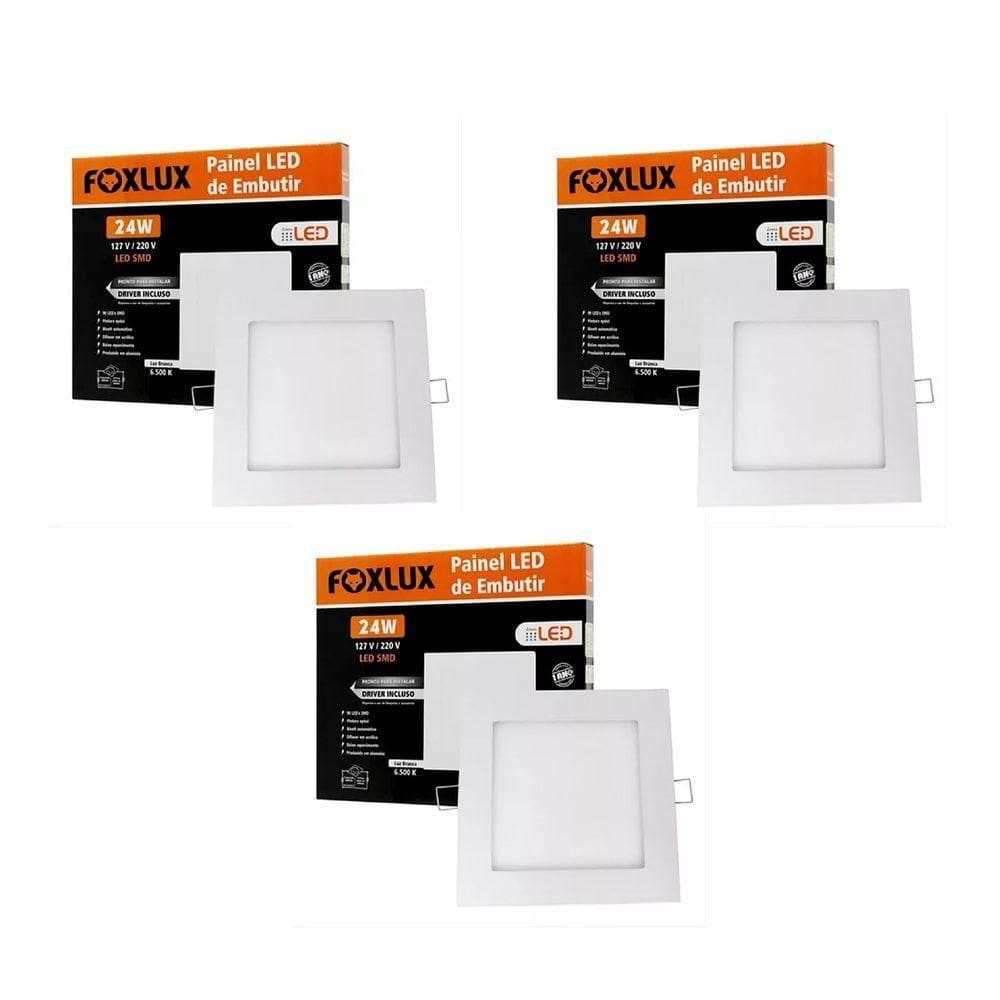 Kit 3 Painel Led 29,3x29,3 Redonda Branco Embutir 29,4x29,4 24w 6500k Foxlux
