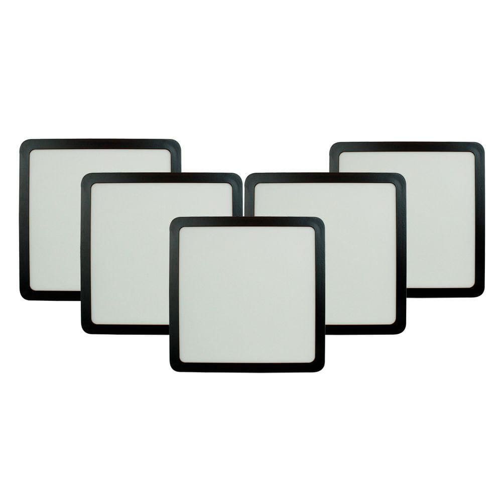 Kit 5 Painel Led 20,4x20,4 Quadrado Preto Sobrepor 18w 6500k Foxlux