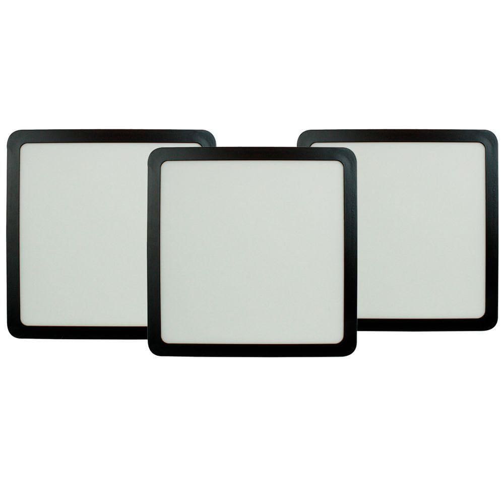 Kit 3 Painel Led 20,4x20,4 Quadrado Preto Sobrepor 18w 6500k Foxlux