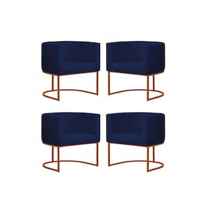 Kit 4 Poltronas Reforçada Decorativa Sala Gabriela Base Ferro Bronze Suede Azul Marinho