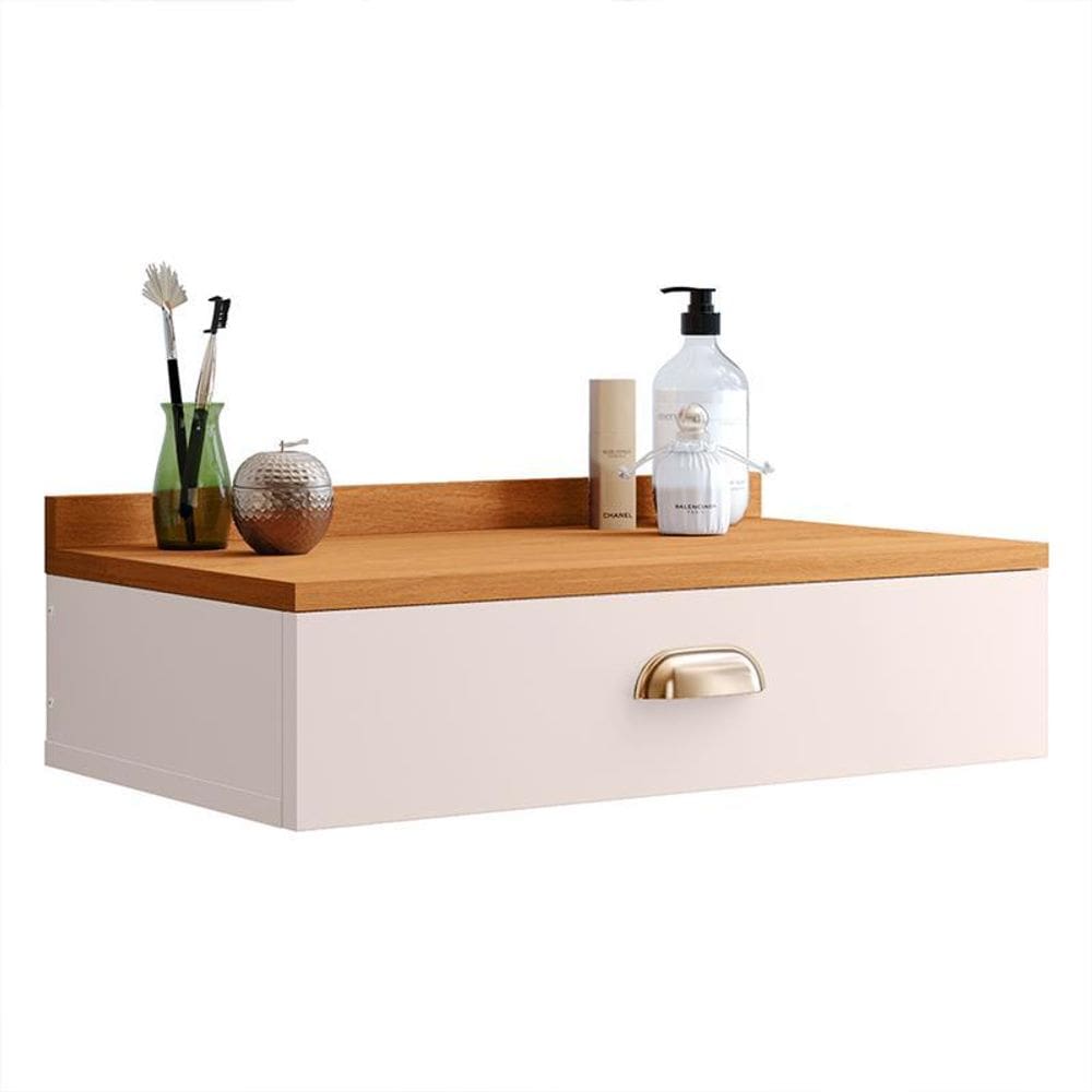 Penteadeira Suspensa Gloss Mesinha Bancada Gaveta Organizadora Puxador Concha Quarto Camarim Off White/Cinamomo - Lojas RPM