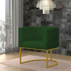 Poltrona Reforçada Decorativa Sala Gabriela Base Ferro Dourada Suede Verde