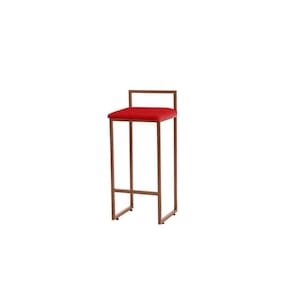 Banqueta Alta Decorativa Pietra Em Suede Com Armação Dourada