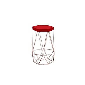 Banqueta Alta Decorativa Rubi Em Suede Com Armação Bronze