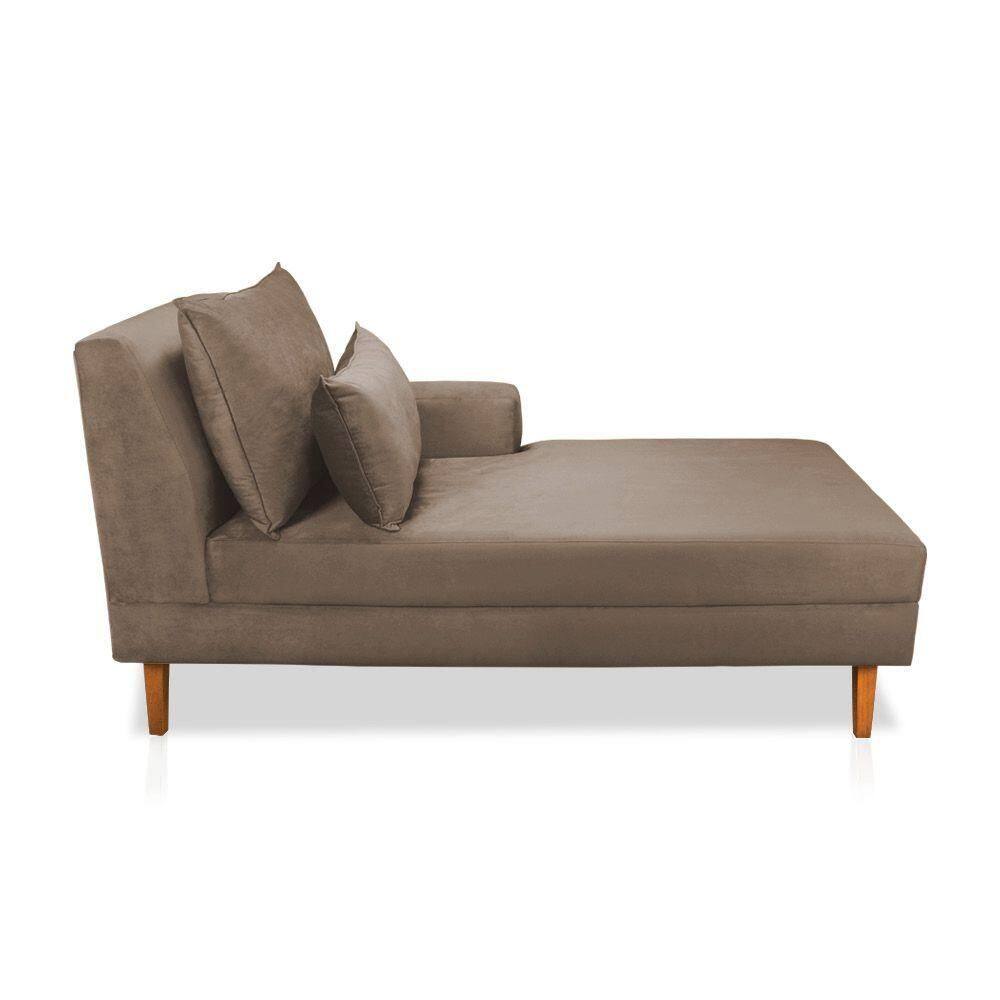 Divã Chaise Jade 1,60 Cm Pés Chanfrado Veludo Marrom Rato