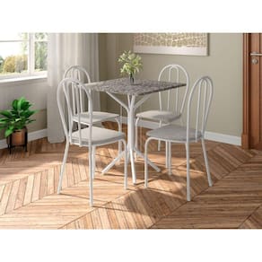 Conjunto Mesa Thais 4 Cadeiras 004 Base Branco Tampo Granito