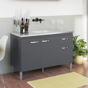 Balcão Gabriela com Pia e Cuba GhelPlus 120cm Cinza AJL Móveis