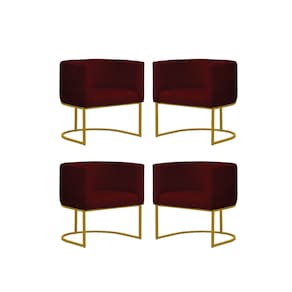 Kit 4 Poltronas Reforçada Decorativa Sala Gabriela Base Ferro Dourada Suede Marsala