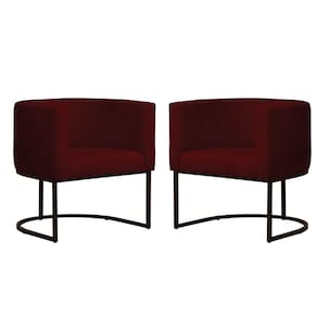 Kit 2 Poltronas Reforçada Decorativa Sala Gabriela Base Ferro Preta Suede Marsala