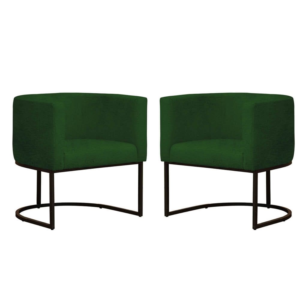 Kit 2 Poltronas Reforçada Decorativa Sala Gabriela Base Ferro Preta Suede Verde