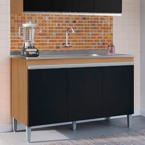 Balcão Manu com Pia e Cuba GhelPlus 120cm Amêndoa Preto AJL Móveis