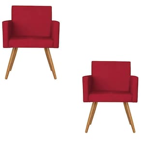 Kit 2 Poltronas Nina Sala De Estar Luxo Suede Vermelho