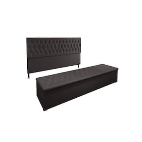 Kit Cabeceira Calçadeira Baú King 1,95cm Suede Marrom