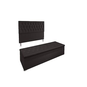 Kit Cabeceira Calçadeira Baú Casal 140cm Suede Marrom