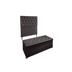 Kit Cabeceira Calçadeira Baú Solteiro 90cm Suede Marrom