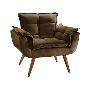 Kit 2 Poltronas Opalas Com Puff Redondo Suede Marrom