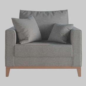 Poltrona Decorativa Beny Tecido Linho Base E Pés Em Madeira