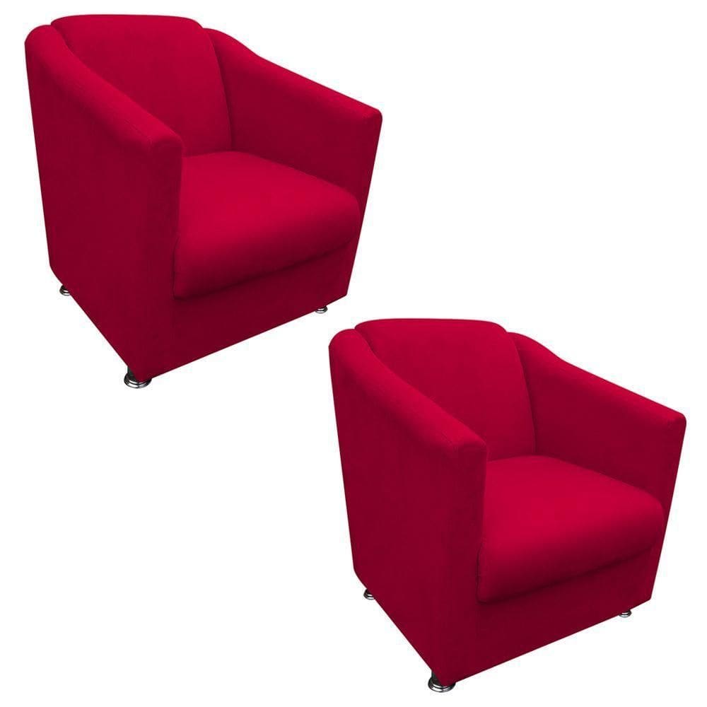 Kit 2 Poltronas Tilla Decorativa Escritório Suede Vermelho